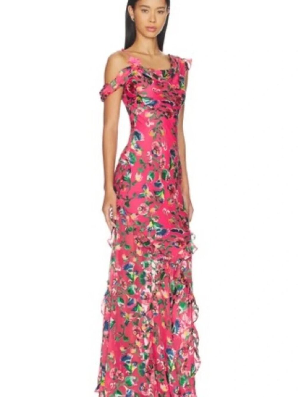 SALONI Seema Floral Silk Chiffon Maxi Dress US 4 NWT